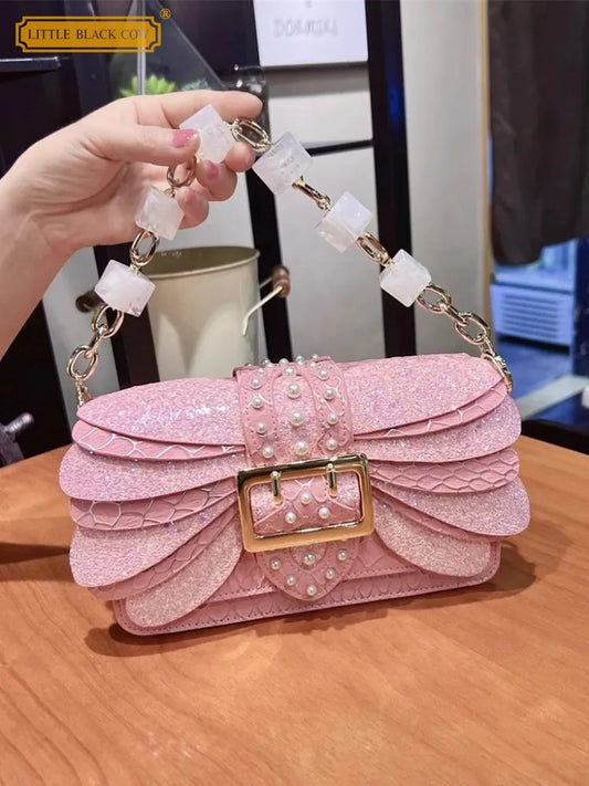 Women Single Shoulder Bag Tote Handbag Fashion Diamonds Chain Crossbody Bag.